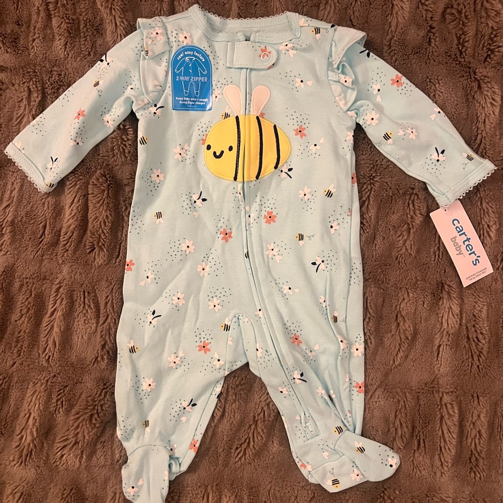 Carter's Light Blue Bee Pattern Footie